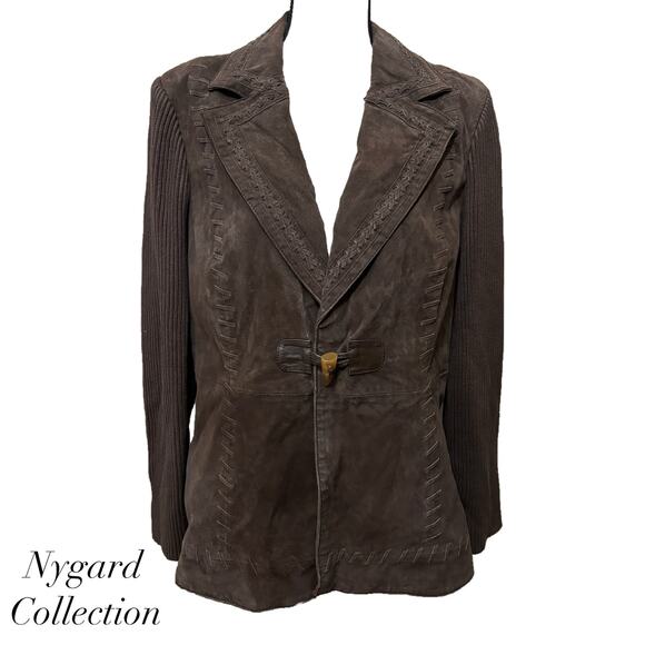 Nygard Collection Brown Boho Horn Closure Western Sweater Leather Jacket Size L - Picture 1 of 13